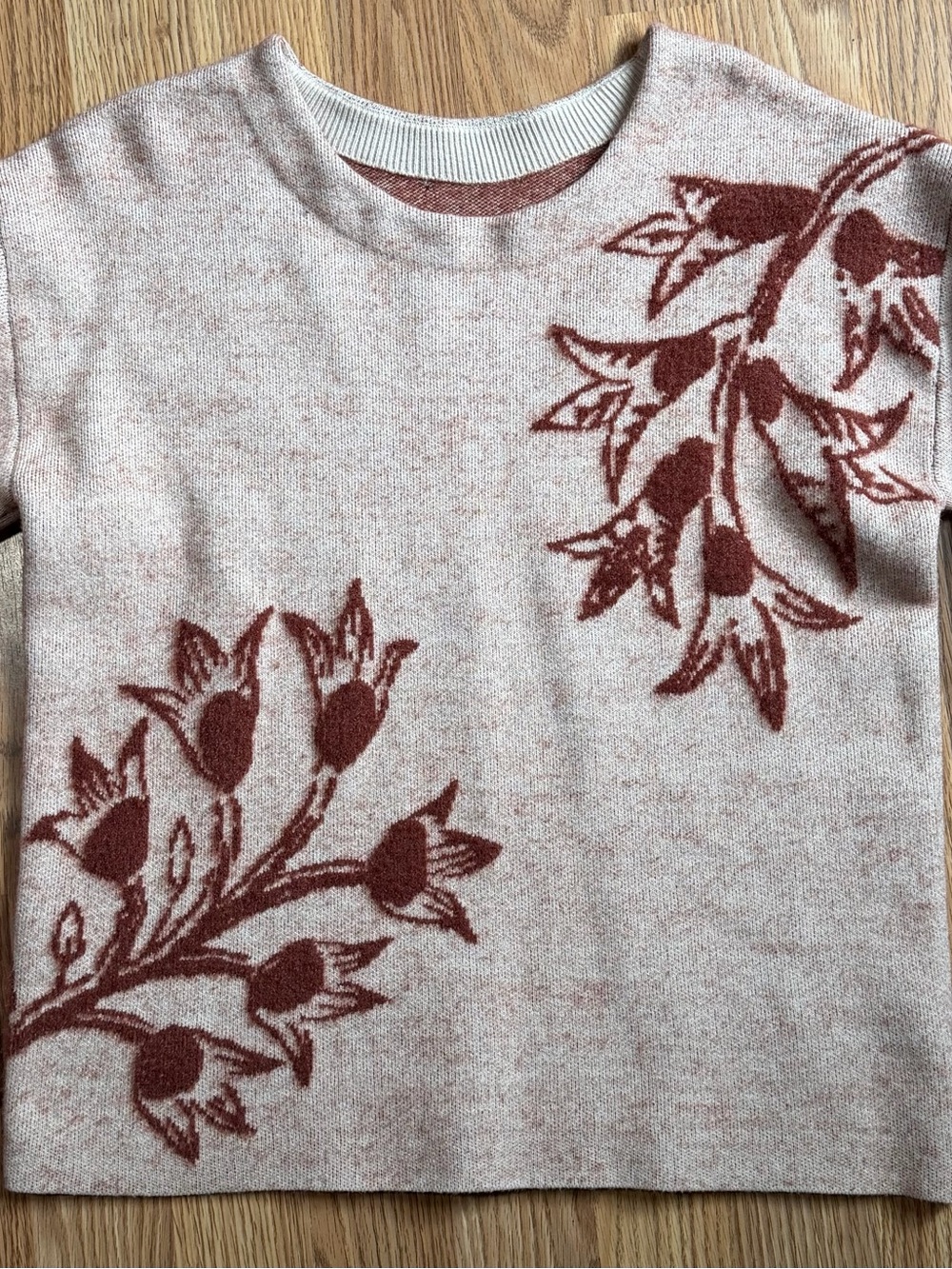 & Other Stories Cream Sweater with Rust Floral Jacquard